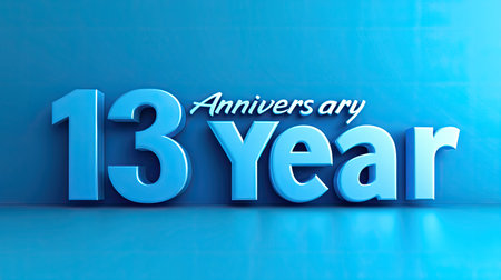 Stylish 3D text "Anniversary 13 Year" in vibrant blue on a solid-colored background. Ideal for marketing content with ample space for ads.の素材