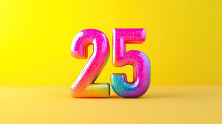 Dynamic 3D '2025' text on a bright single color backdrop. Eye-catching and playful with room for ads. Ideal for New Year promotions and event announcements.の素材