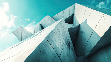 Contemporary architecture with an abstract art facade, blending artistic elements with business aesthetics. Great for corporate and professional themes.の素材