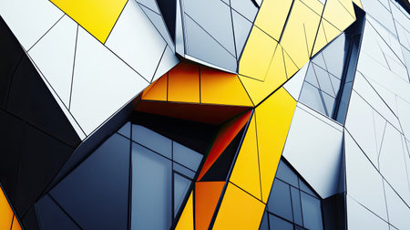 Abstract art on a sleek, modern architecture facade, highlighting cutting-edge design and business concepts. Perfect for professional and corporate imagery.の素材