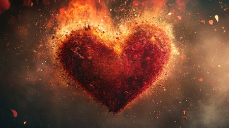 Dramatic heart explosion on a solid background, in an abstract style. Perfect for conveying intense emotions and creativity.の素材