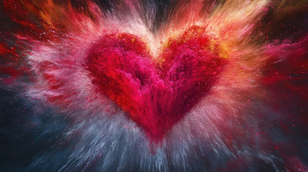 Dramatic heart explosion on a solid background, in an abstract style. Perfect for conveying intense emotions and creativity.の素材