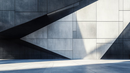 Abstract art design on a modern architecture facade, showcasing sleek lines and geometric shapes. Ideal for business and corporate concepts.の素材