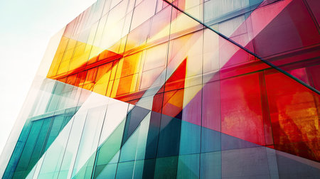 Abstract art on a sleek, modern architecture facade, highlighting cutting-edge design and business concepts. Perfect for professional and corporate imagery.の素材