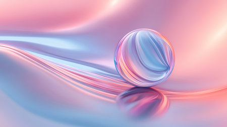 Pastel abstract background featuring soft lines and a reflective sphere, ideal for contemporary designs and elegant projects.の素材