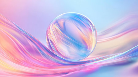 Elegant pastel abstract background with flowing lines and a reflective sphere, perfect for modern creative projects.の素材