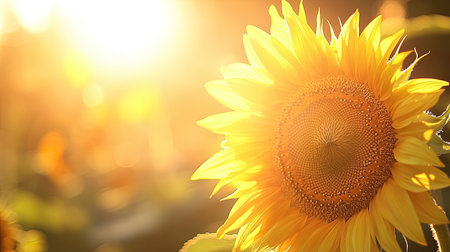Close-up of a sunflower in the sun, set against a blurred background. Perfect for nature and sunny day themes.の素材