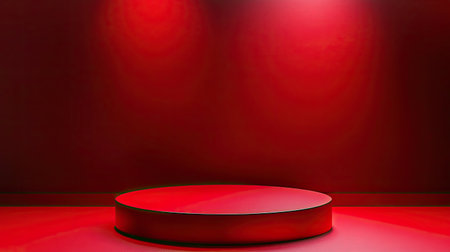 Red podium with studio stage light, perfect for showcasing products. Abstract red background with shadow textures, ideal for presentations and showroom designs.の素材