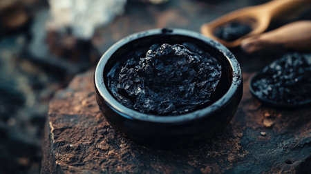 Shilajit, an ayurvedic medicine found primarily in the rocks of the Himalayas. Selective focus on its rich, natural textureの素材