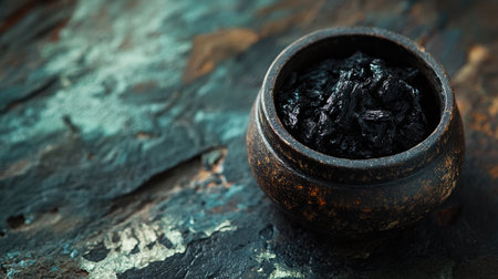 Shilajit, an ayurvedic medicine found primarily in the rocks of the Himalayas. Selective focus on its rich, natural textureの素材