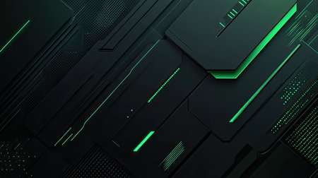 Abstract green and black technology background with simple shapes and ample copy space, perfect for tech and modern designs.の素材