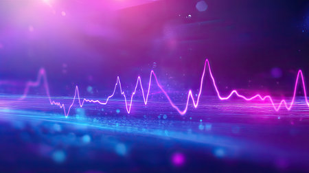 Abstract EKG heartbeat in vibrant purple and blue hues, ideal for health and wellness themes.の素材