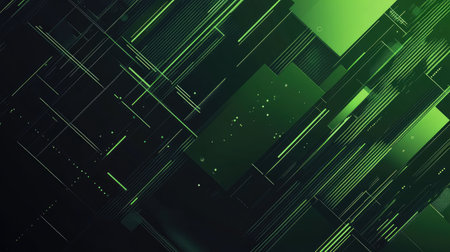 Modern green and black abstract background with simple shapes, ideal for technology and innovation themes.の素材