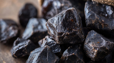 Close-up of Shilajit, a powerful ayurvedic medicine from the Himalayas. Perfect for natural health and wellness themes.の素材