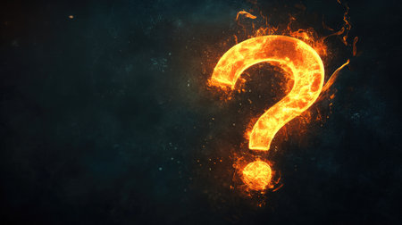 Bright, glowing question mark against a dark background, ideal for themes of mystery and exploration.の素材