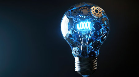 Light bulb with gears, representing creativity and engineering ideas, perfect for tech and innovation themes.の素材
