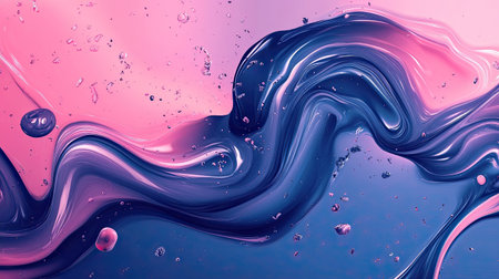 Discover an elegant abstract fluid art piece with captivating waves in pink and blue, rich textures, and luminous bubbles, perfect for artistic backgrounds and modern decor.の素材