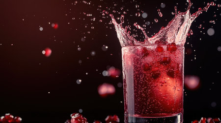 An enticing image of a cherry soda cocktail, featuring vibrant bubbles and a dynamic splash effect, perfect for summer gatherings and celebrations with friends.の素材