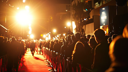 Crowd gathered along the red carpet, anticipating the stars at a high-profile awards ceremony.の素材