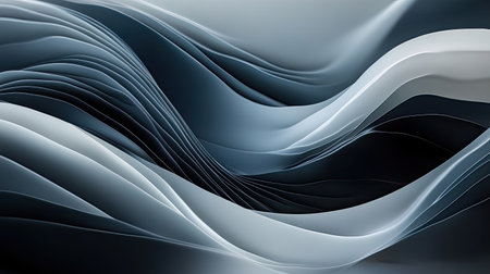 Soft curvy waves in light, dim, and dark gray, forming a modern abstract background ideal for cards or wallpapers.の素材