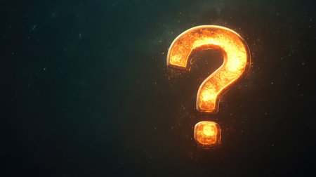 Bright, glowing question mark against a dark background, ideal for themes of mystery and exploration.の素材