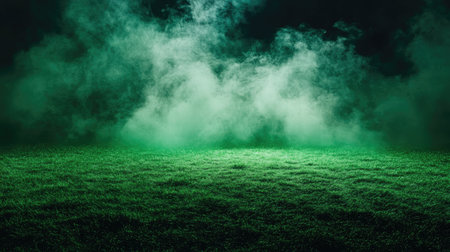 Dark ground with green smoke and mist effects, creating a toxic and spooky atmosphere. Perfect for stadium and soccer field backgrounds.の素材