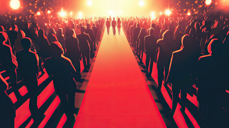 Red carpet scene with a crowd of people waiting for the stars to make their appearance at the awards event.の素材