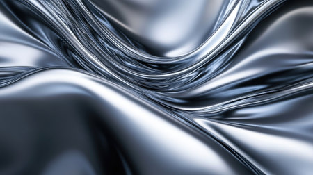 A sleek and elegant silver liquid design background, perfect for modern and sophisticated banner layouts, with smooth flowing lines.の素材