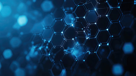 Abstract hexagonal pattern in a medical-themed background, symbolizing advancements in healthcare, technology, and scientific research.の素材