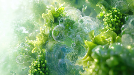 Visualizing artificial photosynthesis in a futuristic art style, blending elements of nature and technology to create a cutting-edge conceptの素材