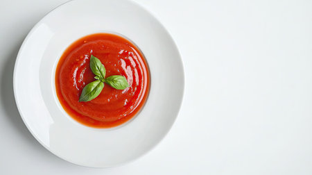 A plate of smooth, rich tomato sauce on a pristine white background, perfect for showcasing the sauce's vibrant color and texture.の素材