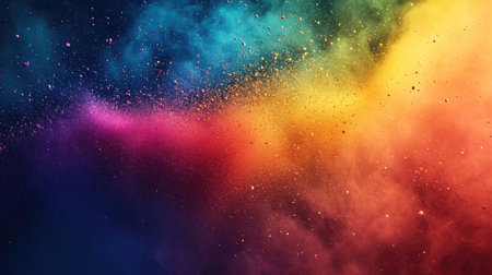 Rainbow-colored powder explodes against a single color background, creating a dynamic and vibrant representation of pride and celebration.の素材