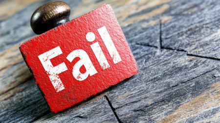 Red ink stamp with the word "Fail" prominently displayed, creating a strong visual impact, suitable for testing, exams, or rejection themes.の素材