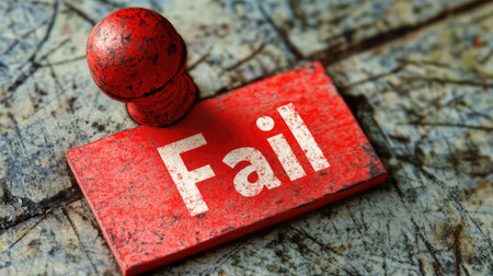 Red ink stamp with the word "Fail" prominently displayed, creating a strong visual impact, suitable for testing, exams, or rejection themes.の素材