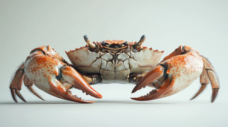 A single big crab with muscular claws, set against a plain white background, with a focus on its imposing size and detailed shell structure. Perfect for a clean, bold design.の素材