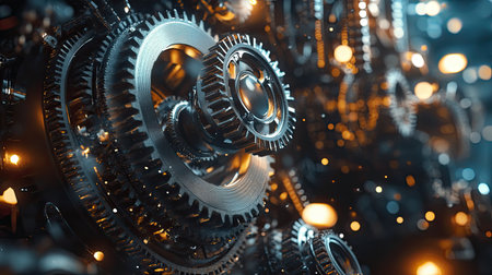 Create 3 prompts for stock photos related to 3D engine gears bring technology with 100-250 characters and ending withの素材