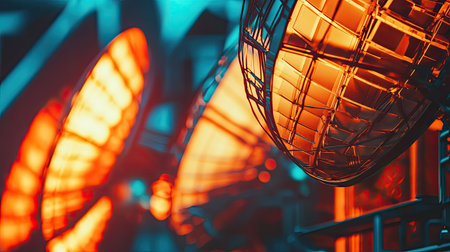 Close-up of a satellite dish array, capturing and transmitting signals for communication.の素材