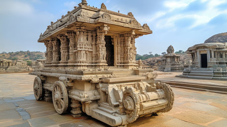 The ancient ruins of Hampi, showcasing the impressive stone chariot and intricately carved temples.の素材