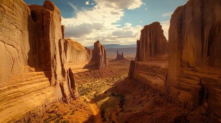 The impressive Wall Street in Arches National Park, with its towering sandstone cliffs and narrow passageways, capturing the grandeur of Utah's natural wonders.の素材