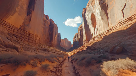 The iconic Wall Street section of Arches National Park, showcasing the towering rock walls and narrow canyons that make this a must-see destination in Utah.の素材
