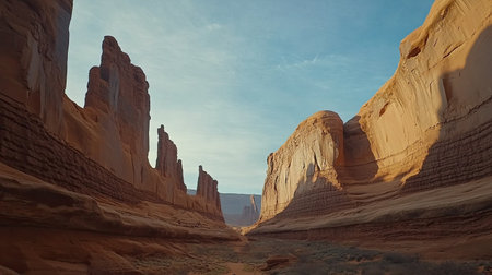 The iconic Wall Street section of Arches National Park, showcasing the towering rock walls and narrow canyons that make this a must-see destination in Utah.の素材