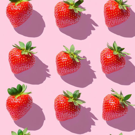 Strawberry Pattern with Hard Shadow on Pink Backgroundの素材