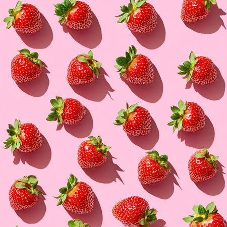 Strawberry Pattern with Hard Shadow on Pink Backgroundの素材