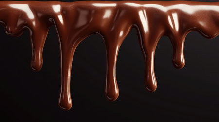 A realistic 3D image of thick chocolate dripping over an edge, with a glossy finish that captures the richness and indulgence of premium chocolate.の素材