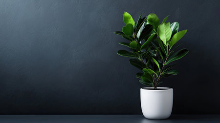 A stylish Zamioculcas zamiifolia 'Raven' in a simple white pot, its dark, glossy leaves creating a striking contrast that highlights its modern elegance.の素材