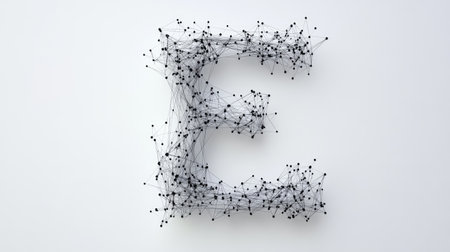 A sleek, modern "E" composed of tech-inspired lines and nodes, symbolizing progress and connectivity, displayed on a plain white background.の素材