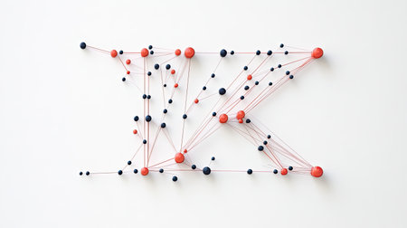 A sleek, modern "K" composed of tech-inspired lines and nodes, symbolizing progress and connectivity, displayed on a plain white background.の素材