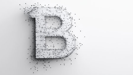 A sleek, modern "B" composed of tech-inspired lines and nodes, symbolizing progress and connectivity, displayed on a plain white background.の素材