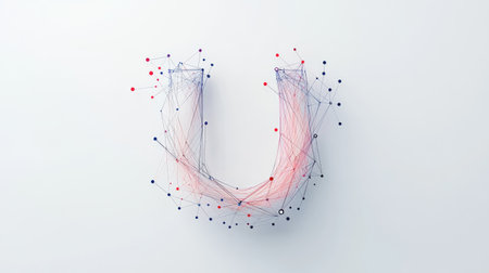 A sleek, modern "U" composed of tech-inspired lines and nodes, symbolizing progress and connectivity, displayed on a plain white background.の素材