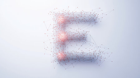 A sleek, modern "E" composed of tech-inspired lines and nodes, symbolizing progress and connectivity, displayed on a plain white background.の素材
